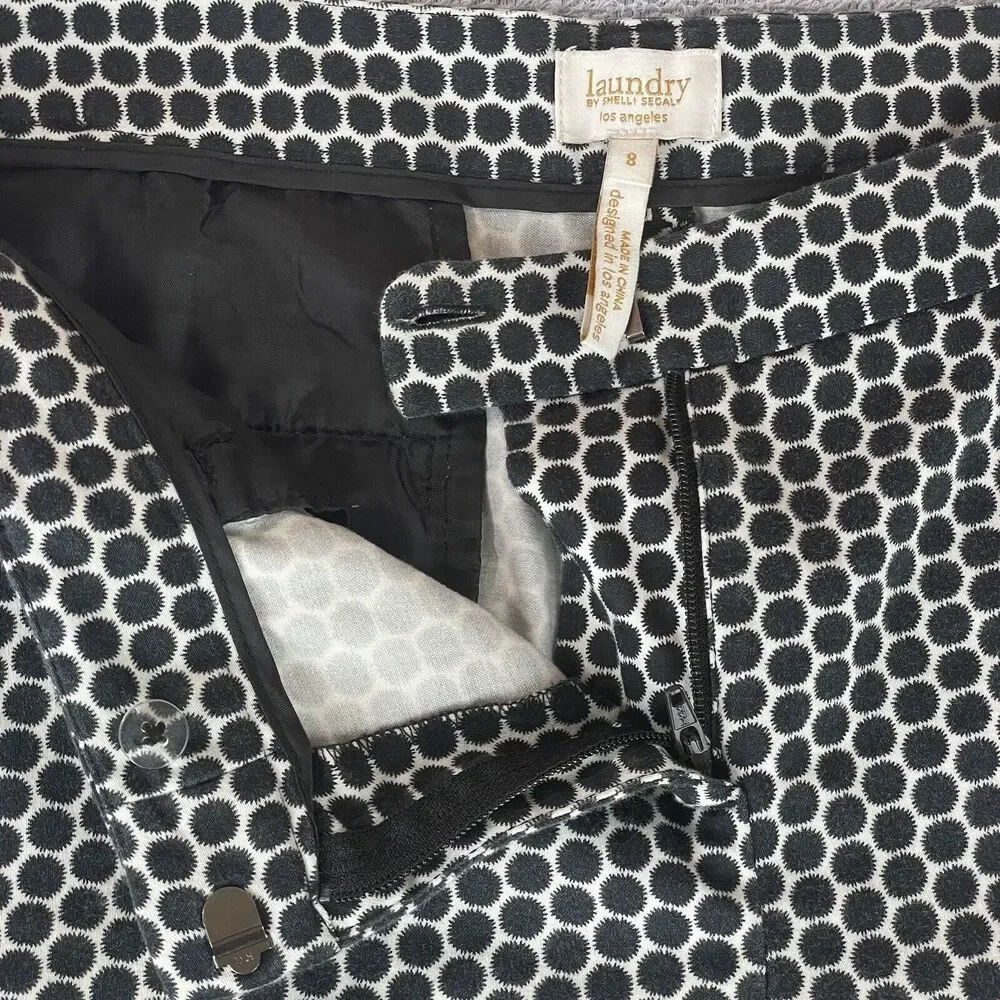 LAUNDRY Shelli Segal Bermuda Shorts Women's Size 8 Black / White Circles Stretch - Picture 6 of 16